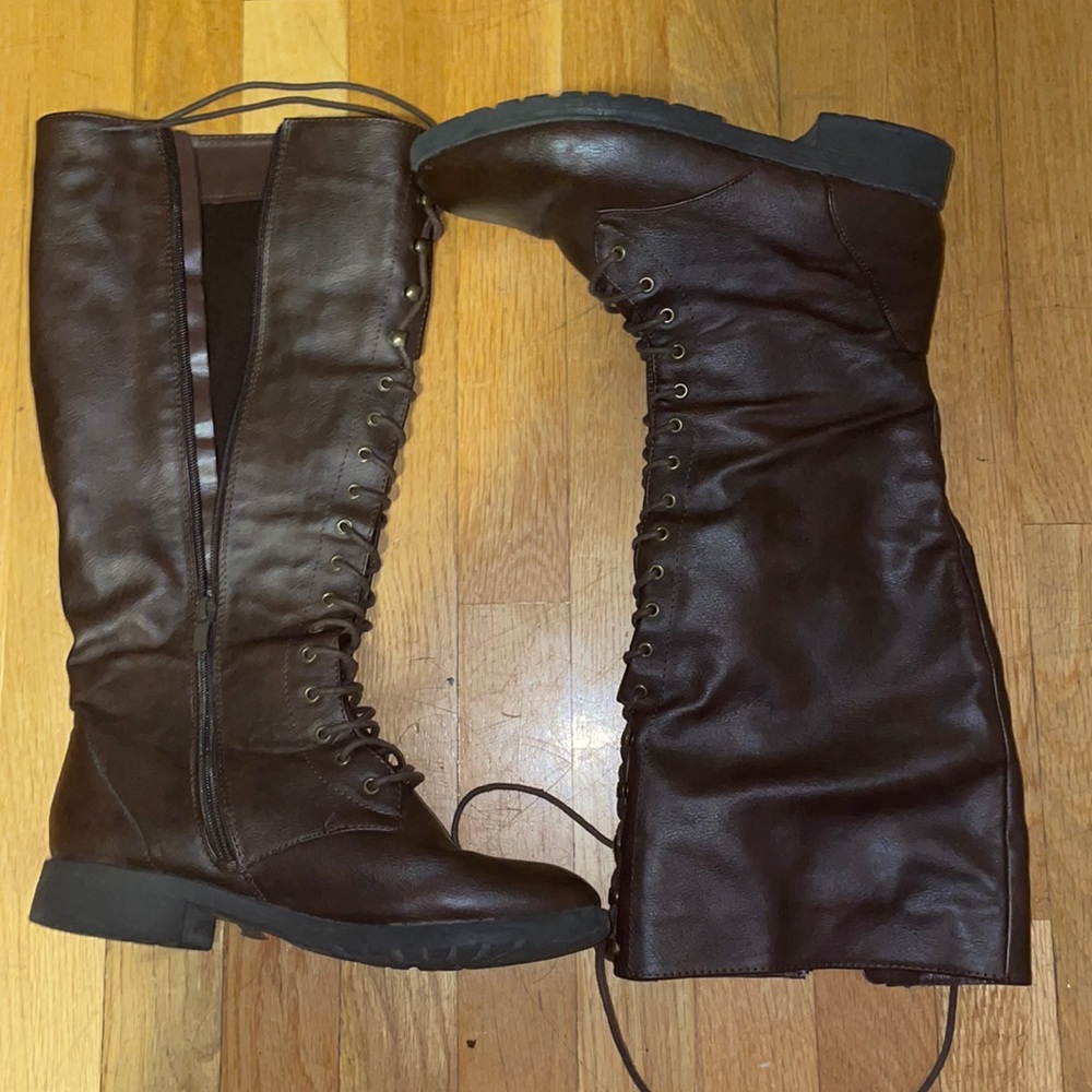 Calf-high Brown Combat Boots